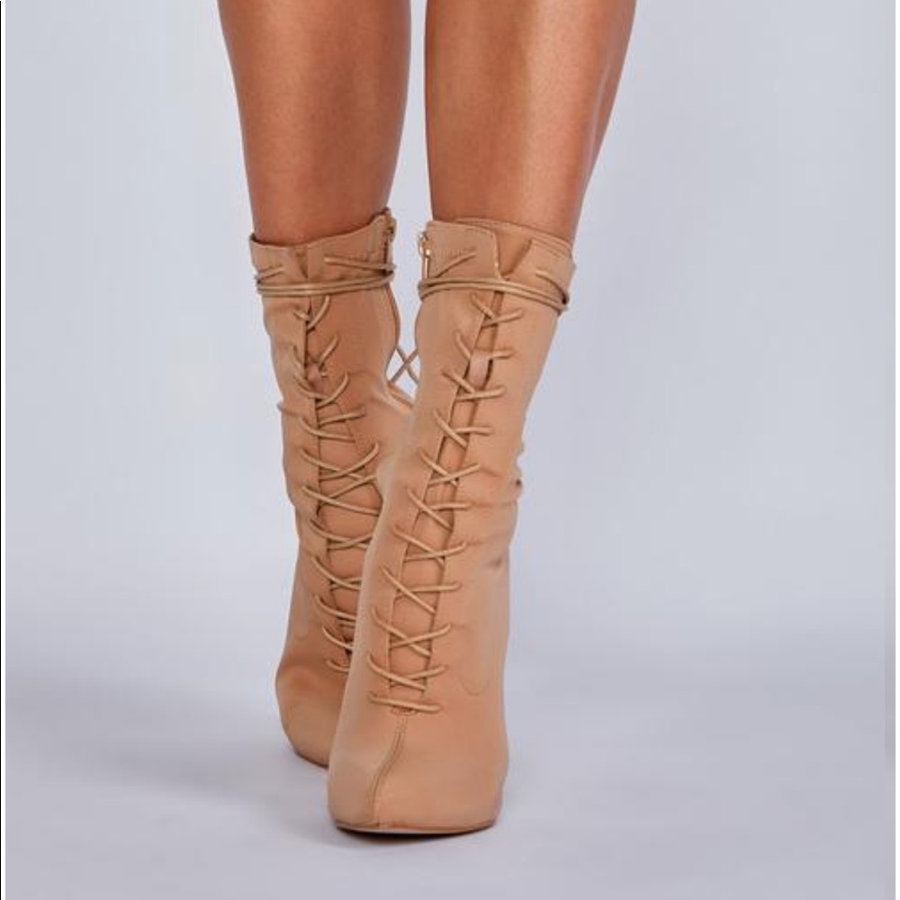 Nude laced ankle boots